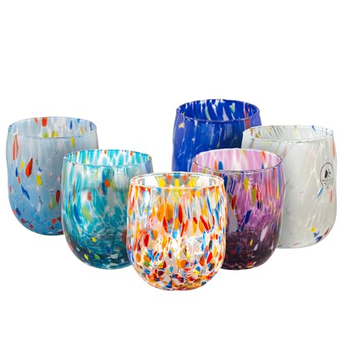 MurArt Bicchieri di Murano Set da 6 bicchieri da 400ml Collezione Onde in vetro soffiato a mano in lavorazione artigianale Made in Italy (Misto, Bicchieri 6pz)