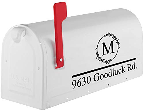 White - Monogram And Address Mailbox Numbers Vinyl Decal - Personalized - Die Cut Sticker - 12.5W X 7H Inches #TOP1