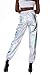 Zaxicht Womens Metallic Shiny Jogger Pants, Casual High Waisted Harem Pant Holographic Color Hip Hop Trousers Streetwear (Metallic-Silver, M)