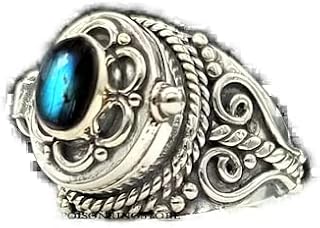 Blue Flash Labradorite Ring, Poison Box Ring, Secret Message Ring, Vintage Box Ring, Openable Poison Ring, Locket Ring, Oval Stone Ring, Boho Ring, Pillbox Ring, Openable Ring, Poisoner Ring
