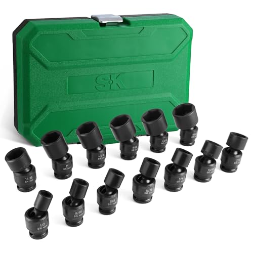 SK 1/2 Drive Swivel Impact Socket Set Universal Joint Socket 13-Piece