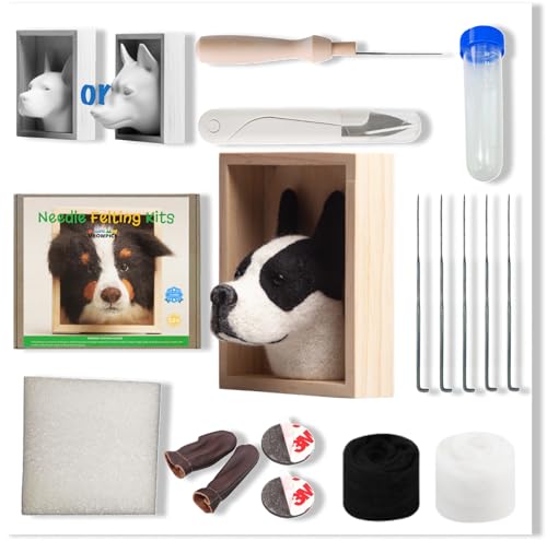 MeowPick Needle Felting Kit with Dog Head Mold and Photo Frames, Pets Needle Felting Set, DIY Wool Felt Materials Set with Felting Tool and Instruction for Quick Needle Felting Craft (Pit Bull