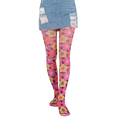 DELIMALI Womens Kawaii Lolita Tights Pantyhose Cute Rubber Vertical Strips Pantyhose Y2K Vintage Legging (#6 Pink Flower, One Size) Cover