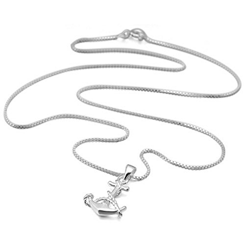 MunkiMix 925 Sterling Silber Anhänger Halskette Anker Segeln Nautisch Elegant Polished Damen mit 46cm Sterling Silber Kette - 2