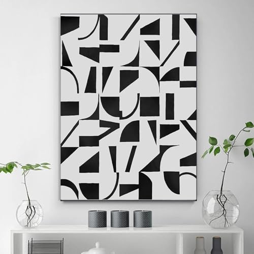 Affiche abstraite noir et blanc 60x80 cm sur toile minimaliste pour salon