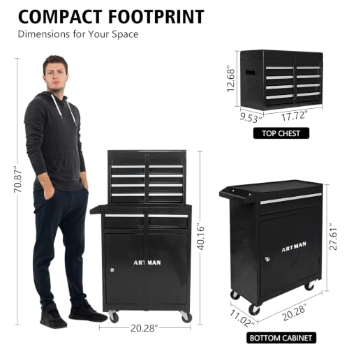 5-Drawer-Tool-Chest-Detachable-Top-Box-for-Garage-Black-Rolling-Mobile-Storage-Cabinet-Organizer-with-Lockable-Wheels-for-Workshop-Utility-Heavy-Duty-Metal-Construction