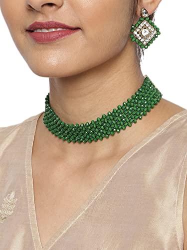 Women's Green Beaded Classic Necklace Set