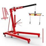 6000 LBS Engine Hoist with Leveler, 3 Ton Cherry Picker Engine Hoist, Folding Engine Shop Crane Hoist Lift, 8 Ton Hydraulic Pump, Cherry Picker Shop Crane with 6 Casters (2Ton)