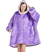 Oversized deken hoodie voor vrouwen, ritssluiting capuchon sherpa draagbare deken, gigantische pluizige fleece trui, hoodie sweatshirt voor volwassenen, Paars, one size