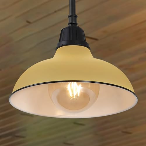 Image of JONATHAN Y Jasper 1-Light Farmhouse 12.25 inch Metal Pendant, Matte Yellow | Indoor Outdoor Use, Rustic Vintage Dome Shade, Adjustable Height, Kitchen Island Porch Entryway, LED Bulb Included