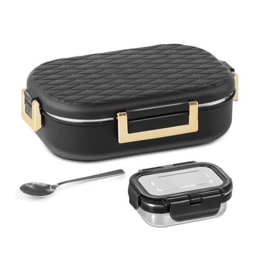Image of JAYPEE Lux PU Insulated Stainless Steel Lunch Box for School Kids|Airtight Leakproof Lunch Box for Kids Boys & Girls |Unique Design 100% Food Grade |Lunch Box for Office use,580 ml, Black