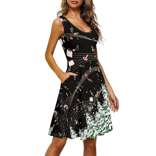 Image of Women Stylish Tank Dresses Sleeveless Round Neck Midi Casual Dress with Pocket for Summer