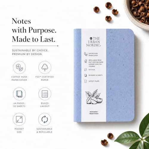 Image of Pocket Notebook A6 Pack of 20 | Mini Notebook for Office, Travel & Daily Notes | Celestial Blue Tree-Free Coffee Husk Paper Cover | FSC Recycled Pages | Small Notepad