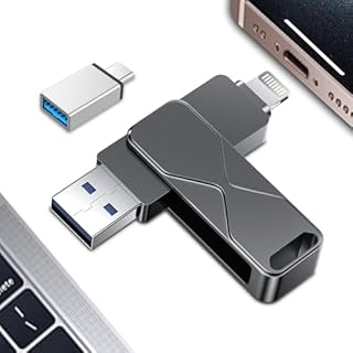 Chiavetta Usb,Mfi Certified Lightning Memoria Esterna Pen Drive Penna Usb Chiavette 3 In 1 per iPhone,iPad,iOS,Macbook,Android,Pc Nero (Black, 256)