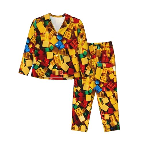 Pyjama imprimé brique colorée ensemble tendance à manches longues et coupe fluide EdWal