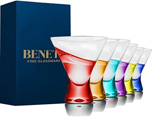 Colored Martini Glasses Set of 6 - 8 Oz Colored Margarita Glasses, Colorful Martini Glasses European Cocktail Glasses, Stemless Martini Glasses, Coupe Glasses, Dishwasher Safe, Glass Cups for Party