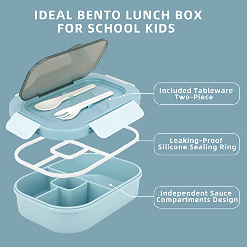 Bento Box For Kids,1.3L Bento Box Adult Lunch Box,Lunch Box Container For Kid/Adults/Toddler,Bento Boxes With 4 Compartment&Utensiles,Leak Proof,Microwave/Dishwasher/Freezer Safe(Light Blue) #TOP2