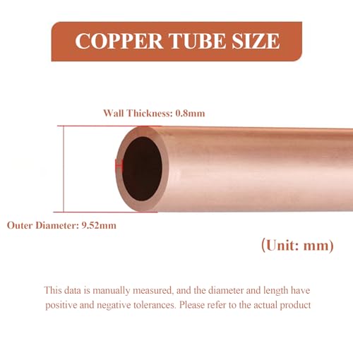 DFDPAXL T2 Copper Tube Hollow Tubing Wall Thickness 0.8Mm, Length 1 Meter Soft Metal Tubing Ideal for DIY And Professional Projects,OD 9.52mm