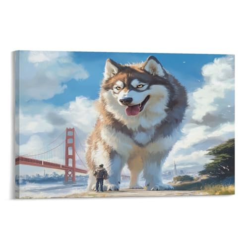 Fresque Husky de Sibérie 3D déco murale salon 30x45cm