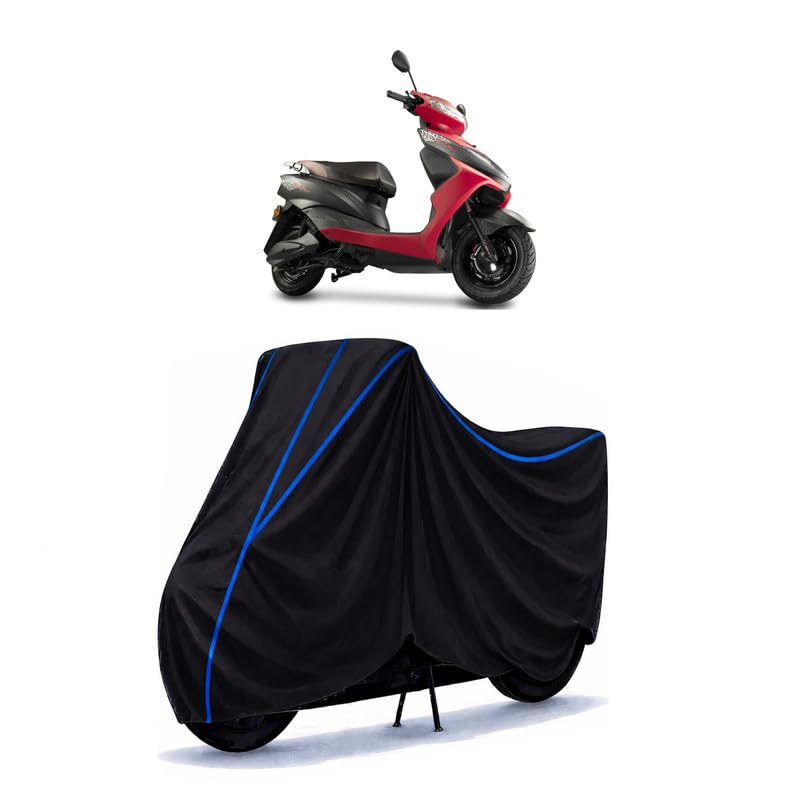 Image of Scooty Cover Water Resistant for Zeal BS6 | Universal Scooter & Bike Cover | Heavy Duty UV Dust, Rain & Scratch Protection | Elastic Fit All Weather Indoor Outdoor | Black with Blue Piping