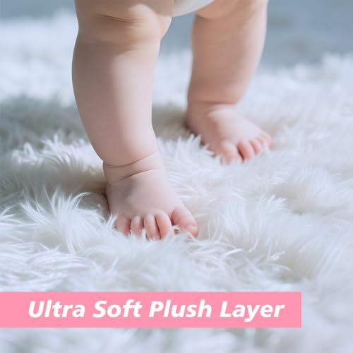 Shag Area Rug for Bedroom 4x6,White Fluffy Area Rugs for Living Room,Soft Fuzzy Rug Non-Shedding Indoor Plush Carpet for Kids Bedroom Nursery Dorm Home Decor