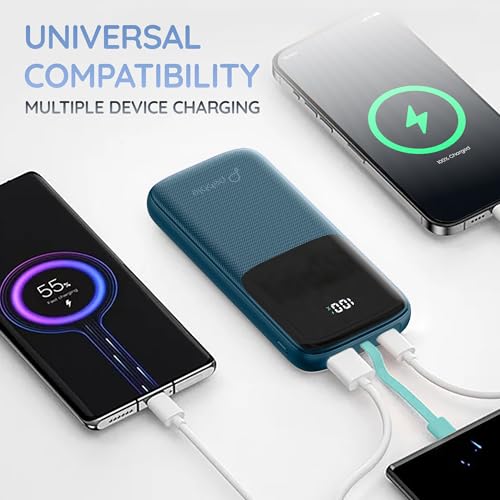 Image of Pebble Rapid Electra10 Power Bank |10000mAh, 22.5W Ultra Fast Charging | Digital Display | Built-in Cable | Type-C & USB-A Ports Compatible with Android Phones & iOS Devices | Pocket Size - Blue