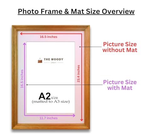 Image of A3 Size Wooden Photo Frame with Mat, Orange Photo Frame for Wall Decoration, Home Decor for Wall Hanging, Best Wooden Photo Frame for Posters and Photos (A2 Size Matted to A3 Size)