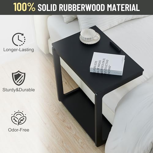Image of Uniclinens Rolling Side Table, C Shape Couch End Table with Wheels, Mobile Wooden Sofa Tray,Movable Small Couch Desk for Bedroom Living Room, Black