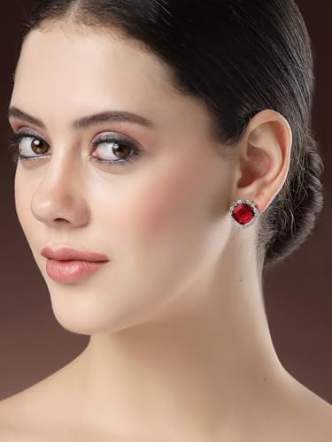 Image of Karatcart Silver Tone Green American Diamond Drop Earrings for Women