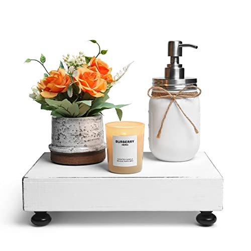 Homko Wood Riser For Kitchen Counter Decor, Farmhouse Pedestal Stand Tray Organizer With Non-Slip Mat, Modern Dish Soap Display Tray For Home Decor(White) #TOP7