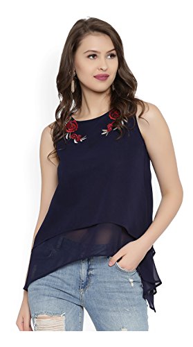 Image of RARE Women Navy Solid Styled Back Top (EP1670)