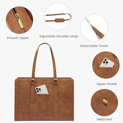 LOVEVOOK Vintage Leather Laptop Tote