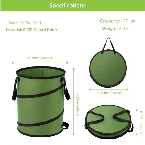 Image of Collapsible Camping Trash Can 27 Gallon, Pop Up Outdoor Recycle Bin | Durable 600D Oxford Fabric Made Reusable Yard Waste Lawn Leaf Bags, Garbage Can for Home, Garage, Garden, Camping (27 Gallon)