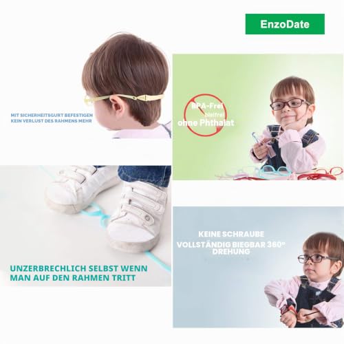 EnzoDate Baby Brille Pflanze nicht fliexible Sicherheit Weich mit Gurt Runde Rahmen mit den normalen Linsenoptik Kinder-Brille & Kordel 37/15 0-1Y