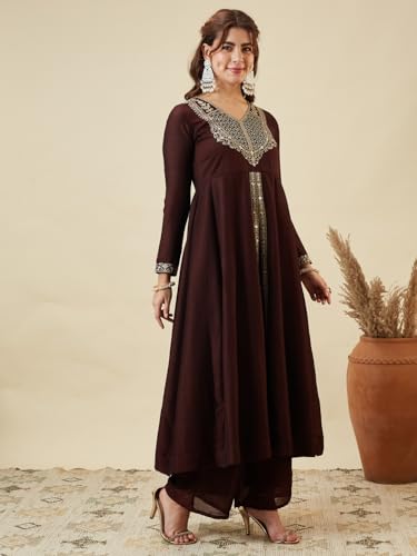 Image of MOKOSH Women's Silk Anarkali Kurta Pant with Dupatta | Anarkali Kurta Set | Embroidery | Indian Kurta Outfit With Pant | Ethnic Kurta | 3 Piece Outfit