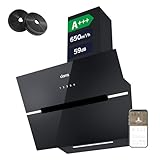 CIARRA CBCB6736F A+++ Dunstabzugshaube 60cm Umluft Kopffreie Schräghaube 650m³/h Wi Fi App Touch Bedienung Booster Abluft Dunstabzug LED Beleuchtung mit CBCF003 Kohlefilter Schwarz
