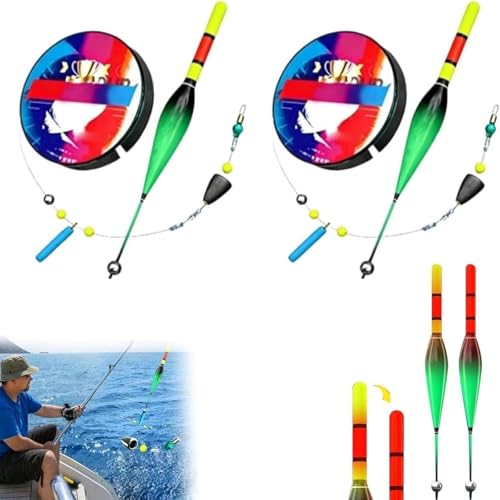 2 Ensemble De Ligne De Pêche Automatique - 100m Pré-Noué avec Flotteur À Changement De Couleur | Haute Sensibilité pour Pêche en Eau Douce Et Salée, Idéal pour Débutants Et Experts