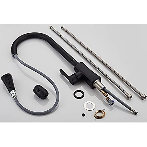 Robinet de cuisine blanc monotrou à douchette extractible noire pivotant à 360 - 2