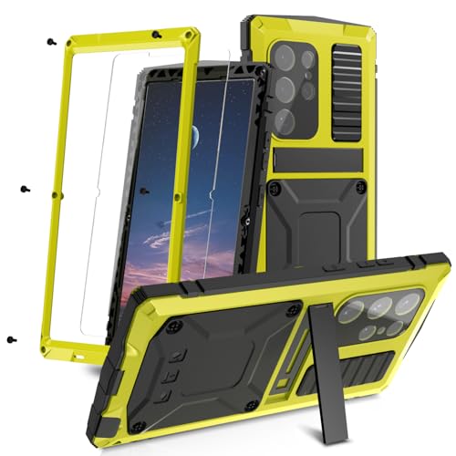 Coque Samsung S25 Plus en aluminium militaire jaune ultra robuste