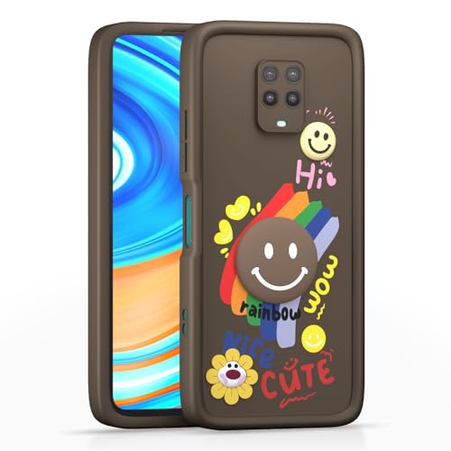 Image of Pikkme Back Cover for Redmi Note 9 Pro /Note 9 Pro Max /Poco M2 Pro /Note 10 Lite | Soft Silicone| Cute Rainbow Smile & 3D Cartoon Flower Design | Shockproof Raised Camera Protection Bumper Case (Brown)