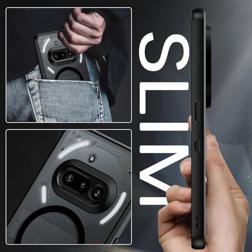 Image of GUAGUA Polycarbonate For Nothing Phone 3A Case, [Compatible With Magsafe] Magnetic Anti-Scratch Translucent Matte Back Slim Shockproof Case Phone Cover,Black