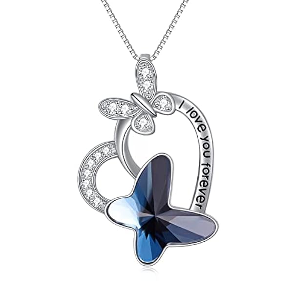 WINNICACA Collar de mariposa para mujer, plata de ley S925, con colgante de cristal de mariposa azul, para cumpleaños de niñas