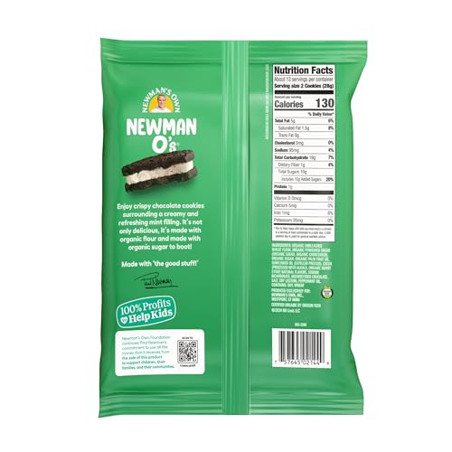 Newman's Own Newman-O's Sandwich Crèmes, Hint-O-Mint, 13 Ounce (Pack of 6)