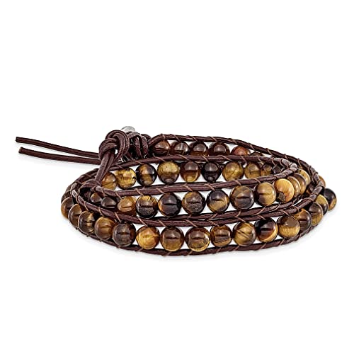 Ice Carats 6Mm Brown Beads Leather Cord Multi Wrap Bracelet Adjustable Stretch Natural Stone Shell Wood Fashion Jewelry For Women Gifts For Her #TOP7