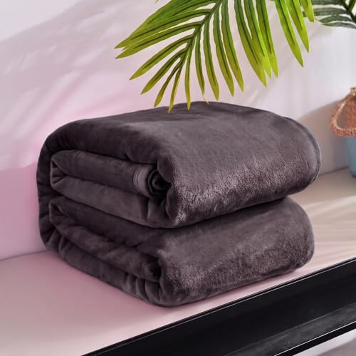 Image of HOMEKART Premium Flannel Fleece Blanket for Single Bed, Super Soft Plush Lightweight All Season Blanket, Solid Cozy Bed Throw for Bedroom, Sofa, Couch, Travel & Camping, 152 x 228 cm (Grey)