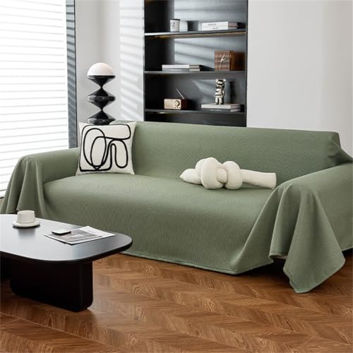 Xisnuient Manta Sofa Grandes para Cama Plaid Sofa 1 2 3 4 5 Plazas Colores Sólidos Modernos Colcha Sofa con Borlas Plaid Cama Reversibles para Sofá Asiento Cama Doble (Verde,180x90cm)
