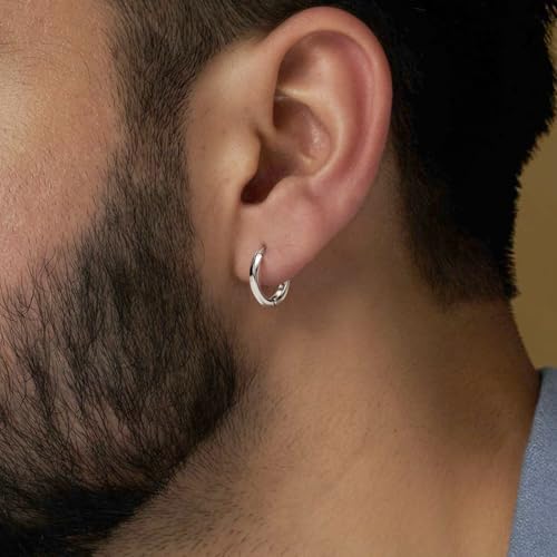 Image of TRUESILVER ACPL 925 Sterling Silver Hoop Earrings for Men | BIS Hallmarked Huggie Hoop Earrings | Minimalist Vintage Chunky Silver Hoops for Men