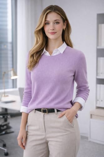 Image of JENNIE LIU Women's 100% Pure Cashmere Crew Neck Sweater, Tight Knit Cozy Soft Hand Washable Long Sleeve Pullover