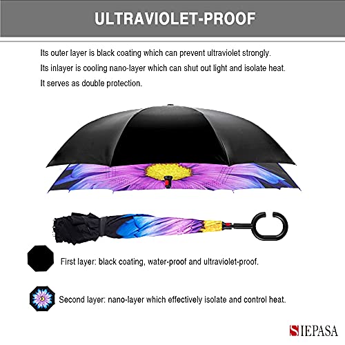 Siepasa Unisex's Spar.saa Spar. Saa Double Layer Inverted C-Shaped Handle, Anti-UV Waterproof Windproof Straight Umbrella for Car Rain Outdoor Use