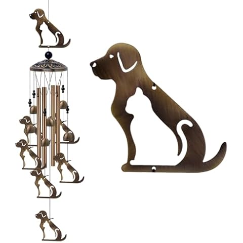 Outdoor Romantic Dogs Wind Chimes Gifts for Mom - Bronze Memorial Wind Catcher, Sympathy Wind Bell, Mobile Puppy Decor, 7 Dogs Windchimes for Home, Balcony, Doorway, Garden Festival Hanging Decoration Cover